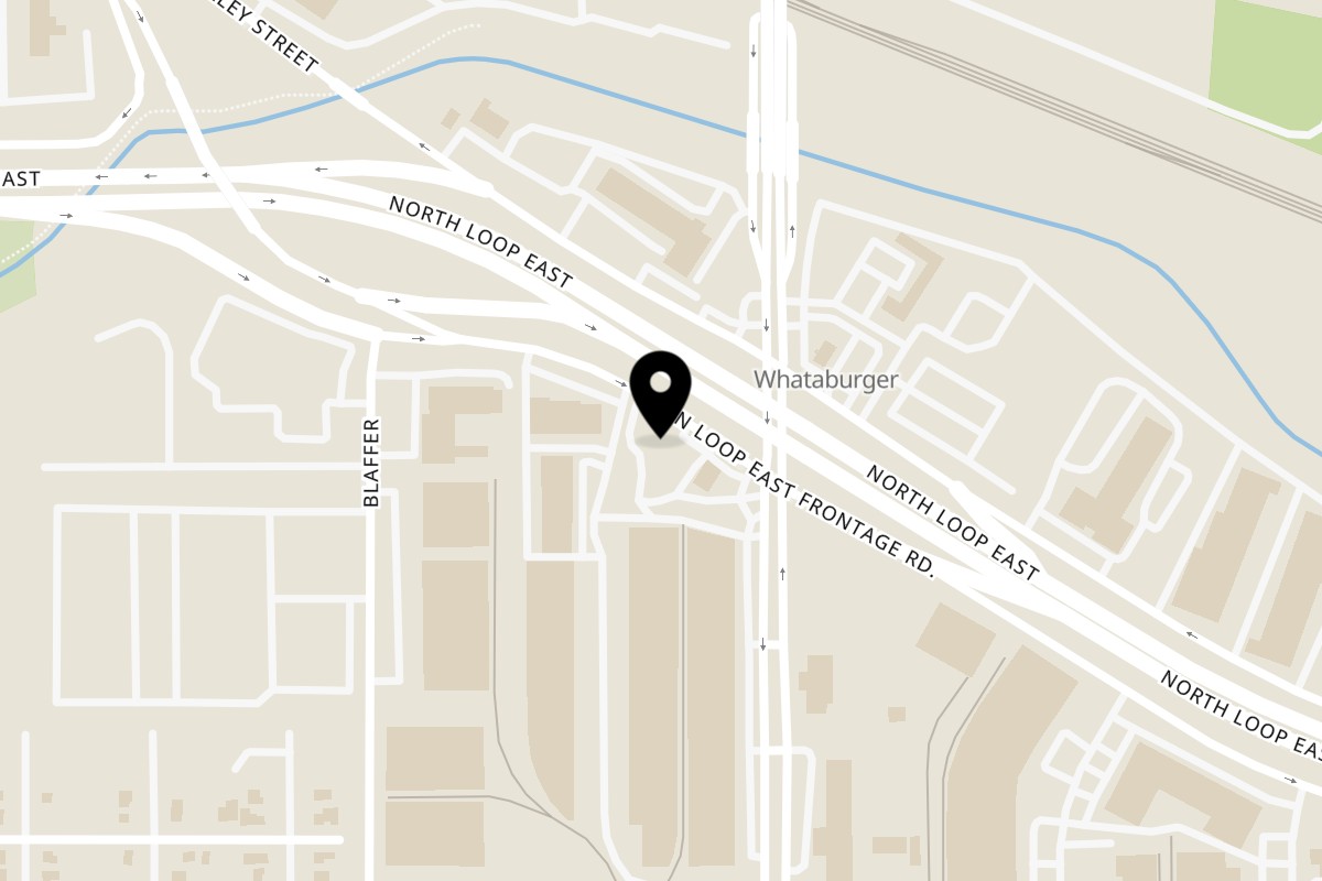 Map showing the location of TACO MEX AND GYRO on 6900 N Loop E Fwy in Houston